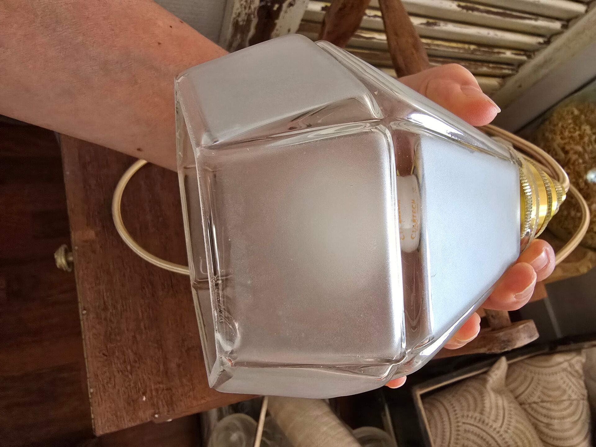 Frosted glass hexagonal suspension globe Art Deco