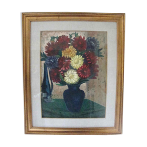 Tableau ancien dahlias