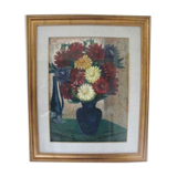 Tableau ancien dahlias