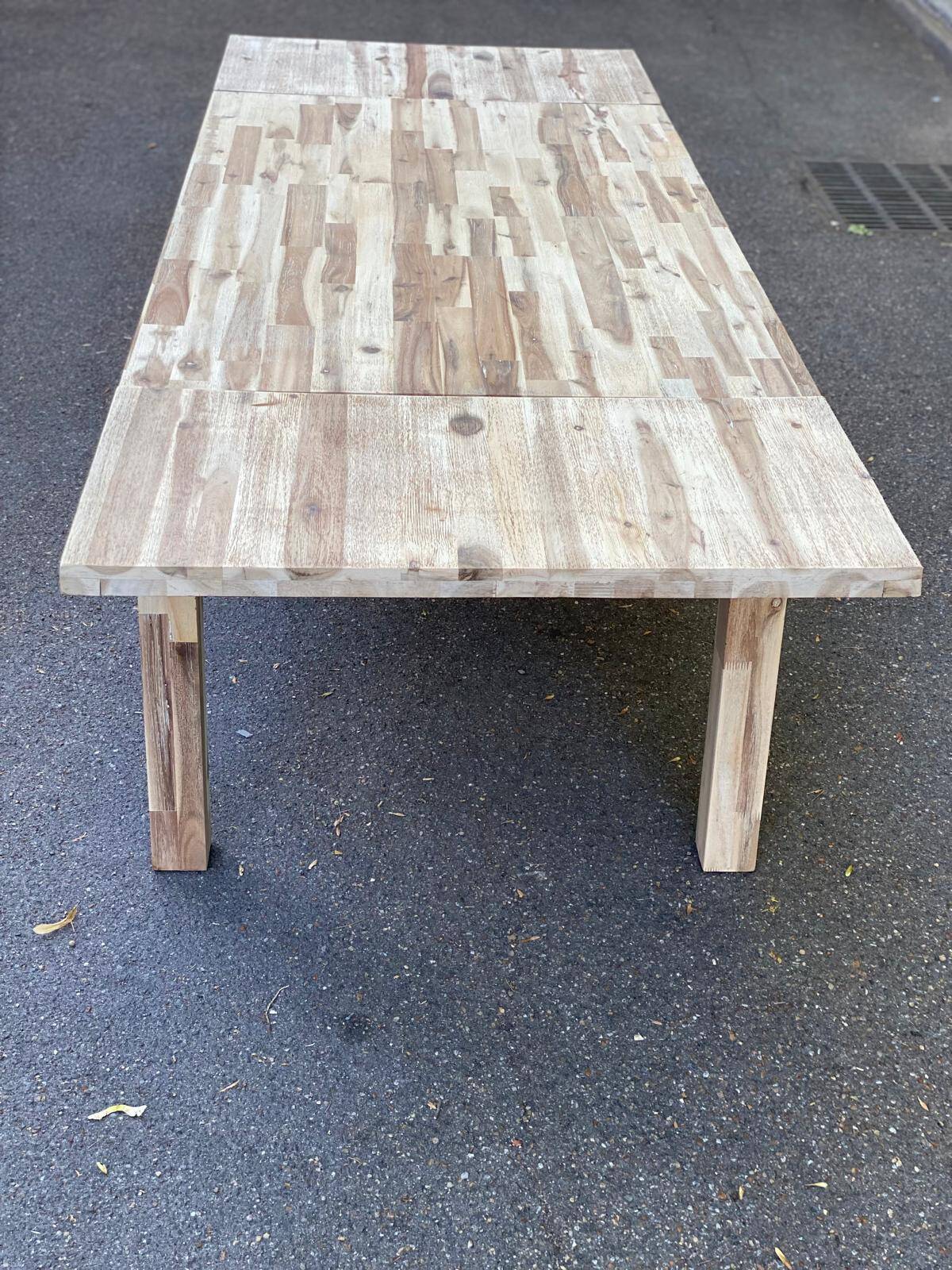 Large extendable Scandinavian dining table made of stripped solid acacia 160-26