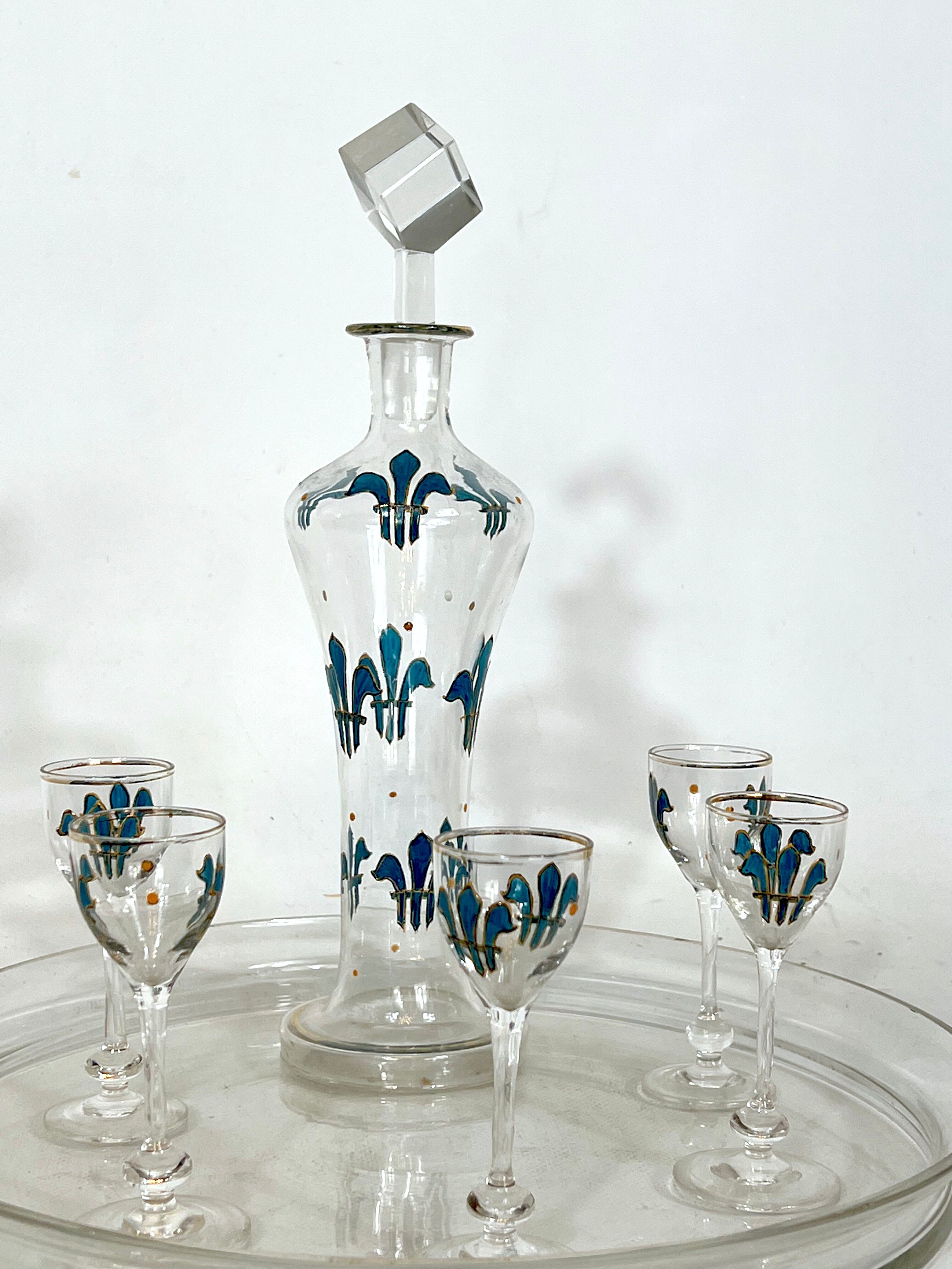 Italian Art Nouveau glass liquor set from 1920s