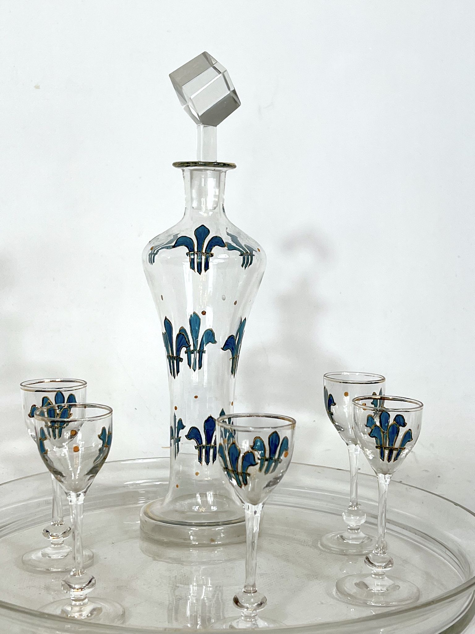 Italian Art Nouveau glass liquor set from 1920s