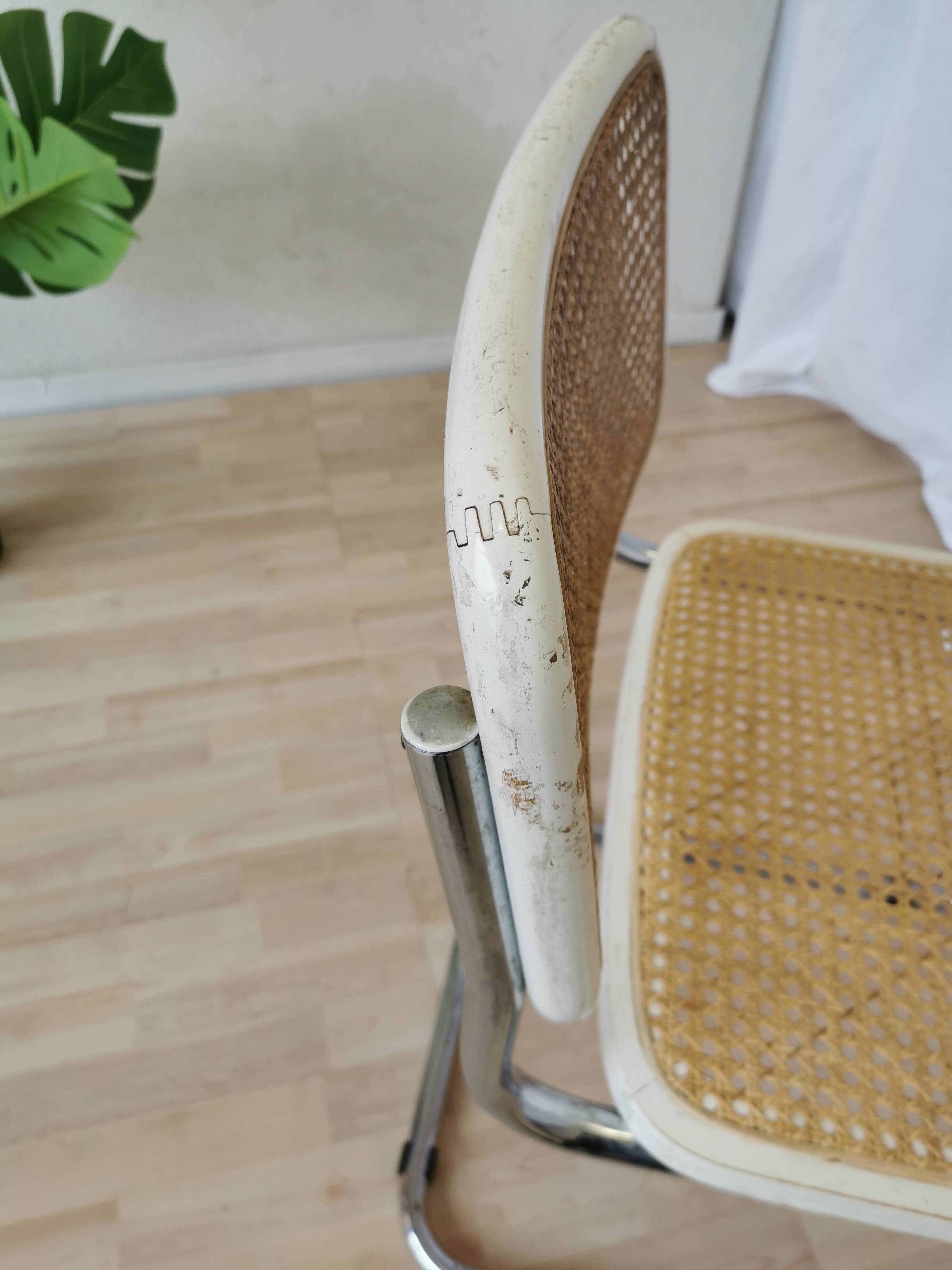 Chaise Cesca par Marcel Breuer en rotin bois et métal chromé, années 1970