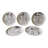 Hand-Painted Plates by Raimond Peynet for SCI Laveno, 1960s, Set of 5