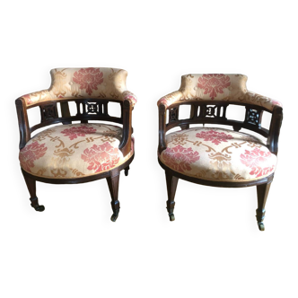2 restored Victorian 19th century mahogany armchairs