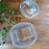 Ribbed glass candy dish with flowers