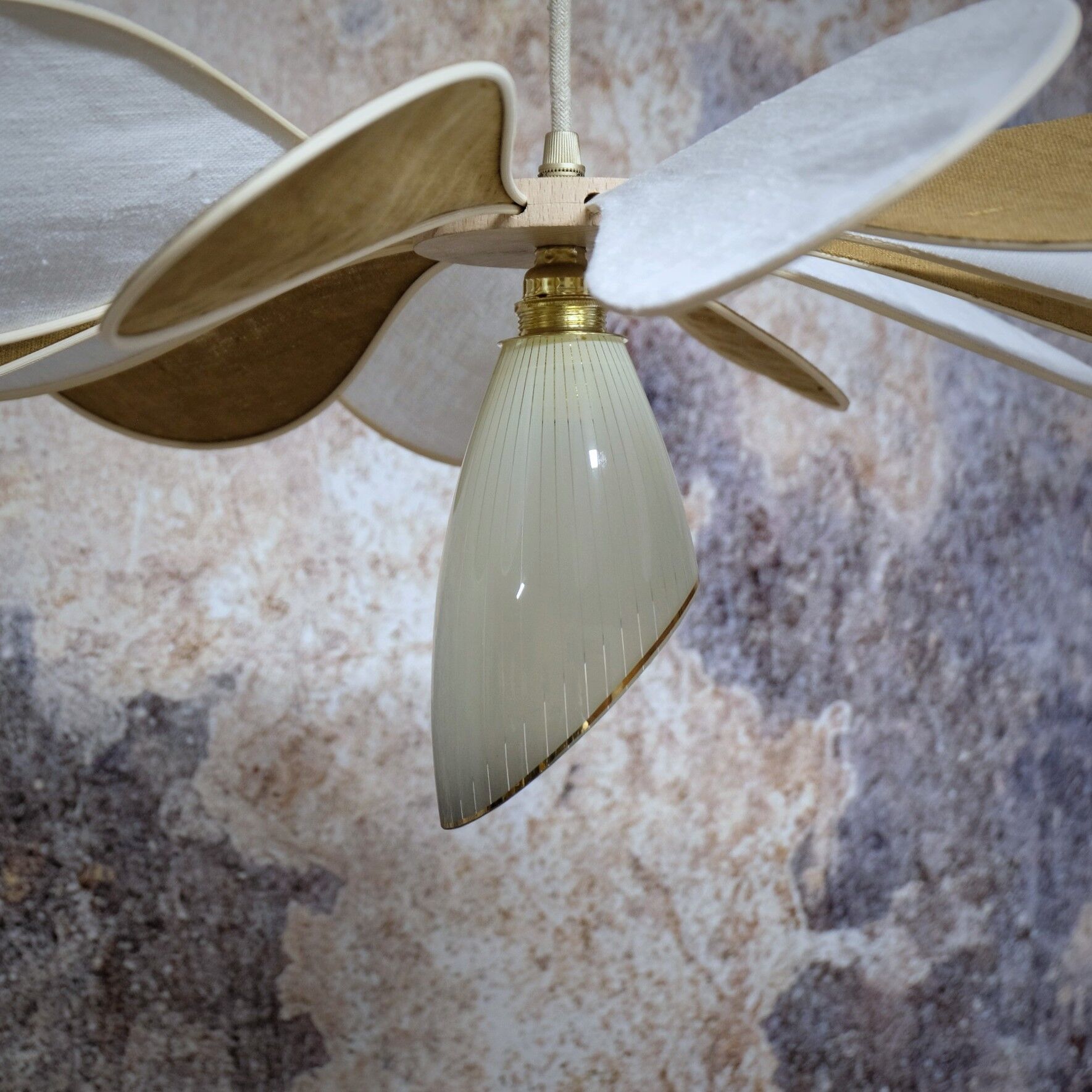 Linen suspension, rattan and vintage old globe