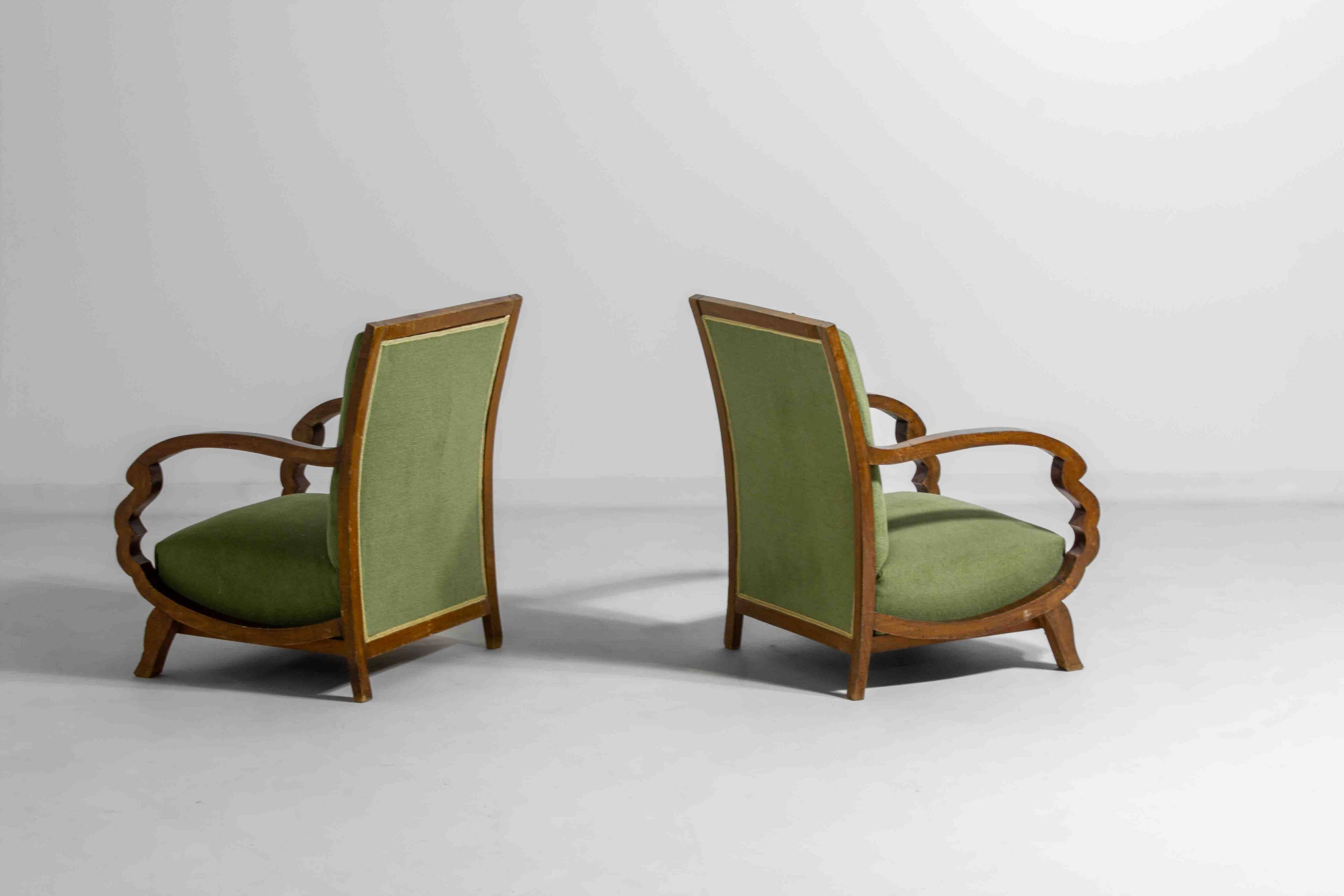 Curved art deco lounge chairs, Italy 1930s