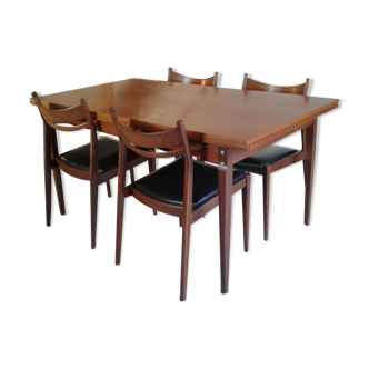 Table extensible et chaises des années 60