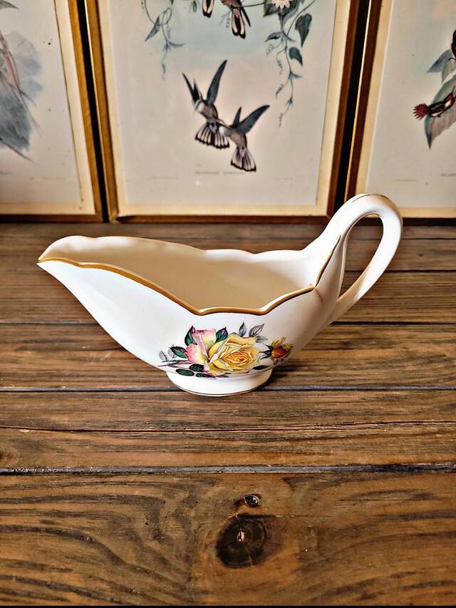 Gien Gardanne gravy boat, yellow roses, vintage French earthenware