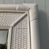 Miroir vintage en rotin et bambou blanc cassé, années 70/80