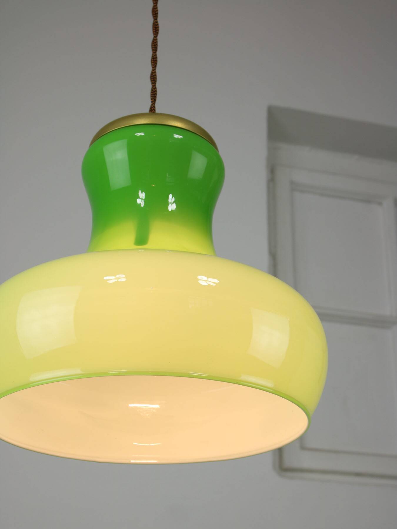 Big Mid-century Italian Brass and Glass Pendant Lamp