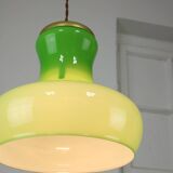 Big Mid-century Italian Brass and Glass Pendant Lamp