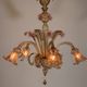 Venetian chandelier in gilded and pink Murano glass, 5 light arms, circa 1930.