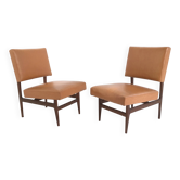 Pair of Camel Skai Lounge Chairs with Ebonized Wood Frame by Dassi