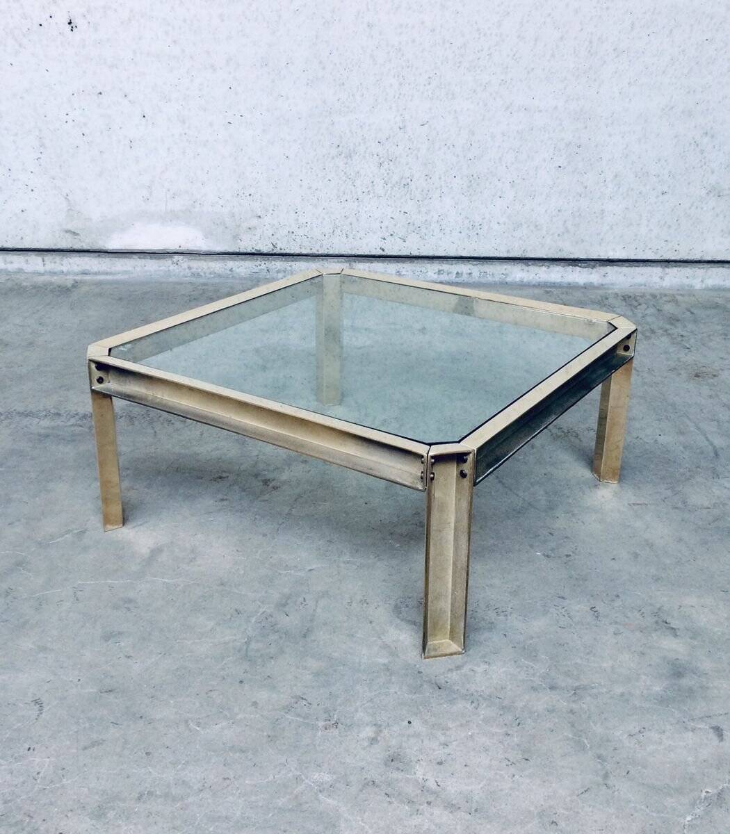 Brass and Glass Square Coffee Table by Peter Ghyczy, 1970s