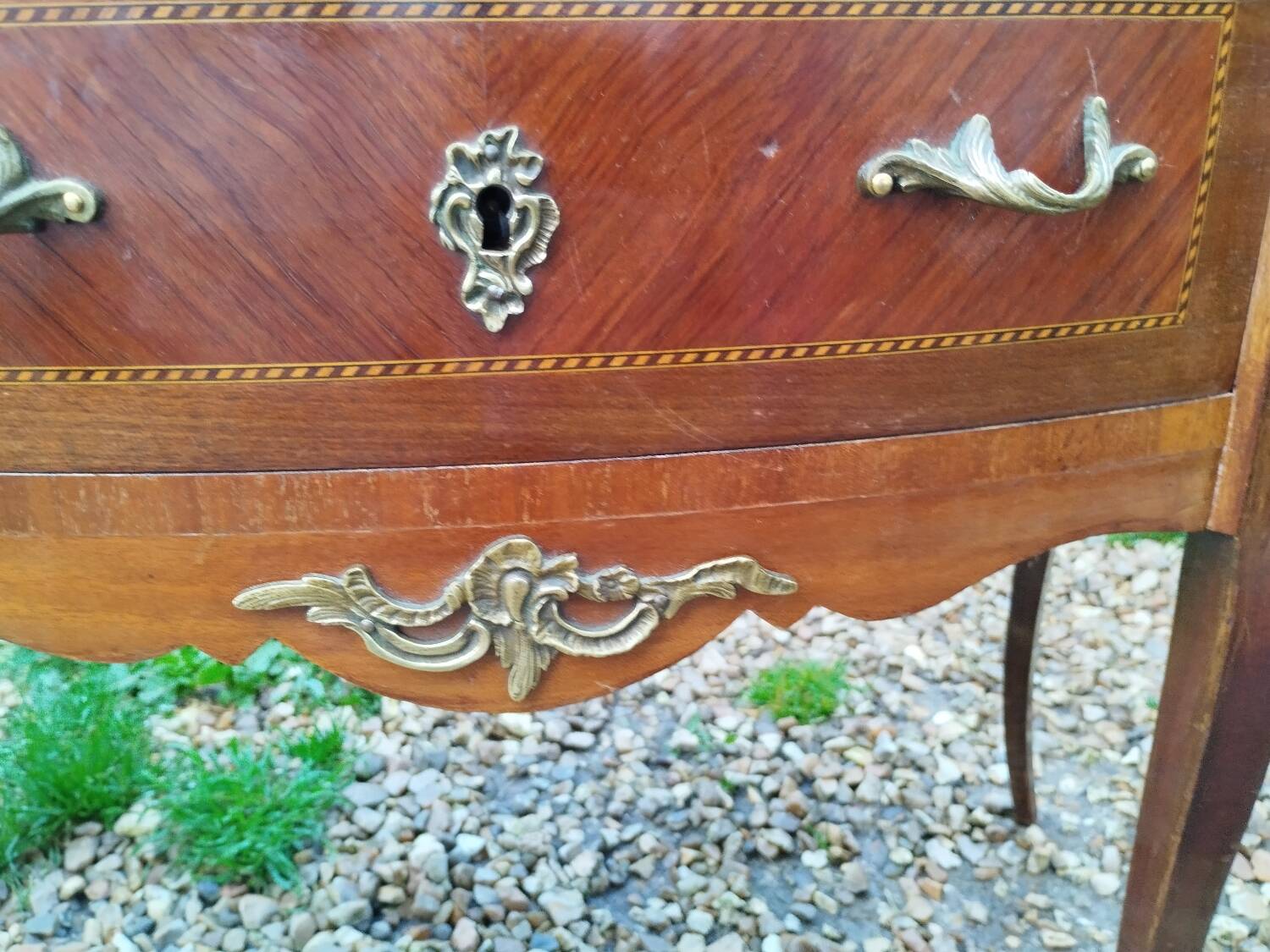 Commode ancienne marqueterie style louis xvi plateau marbre