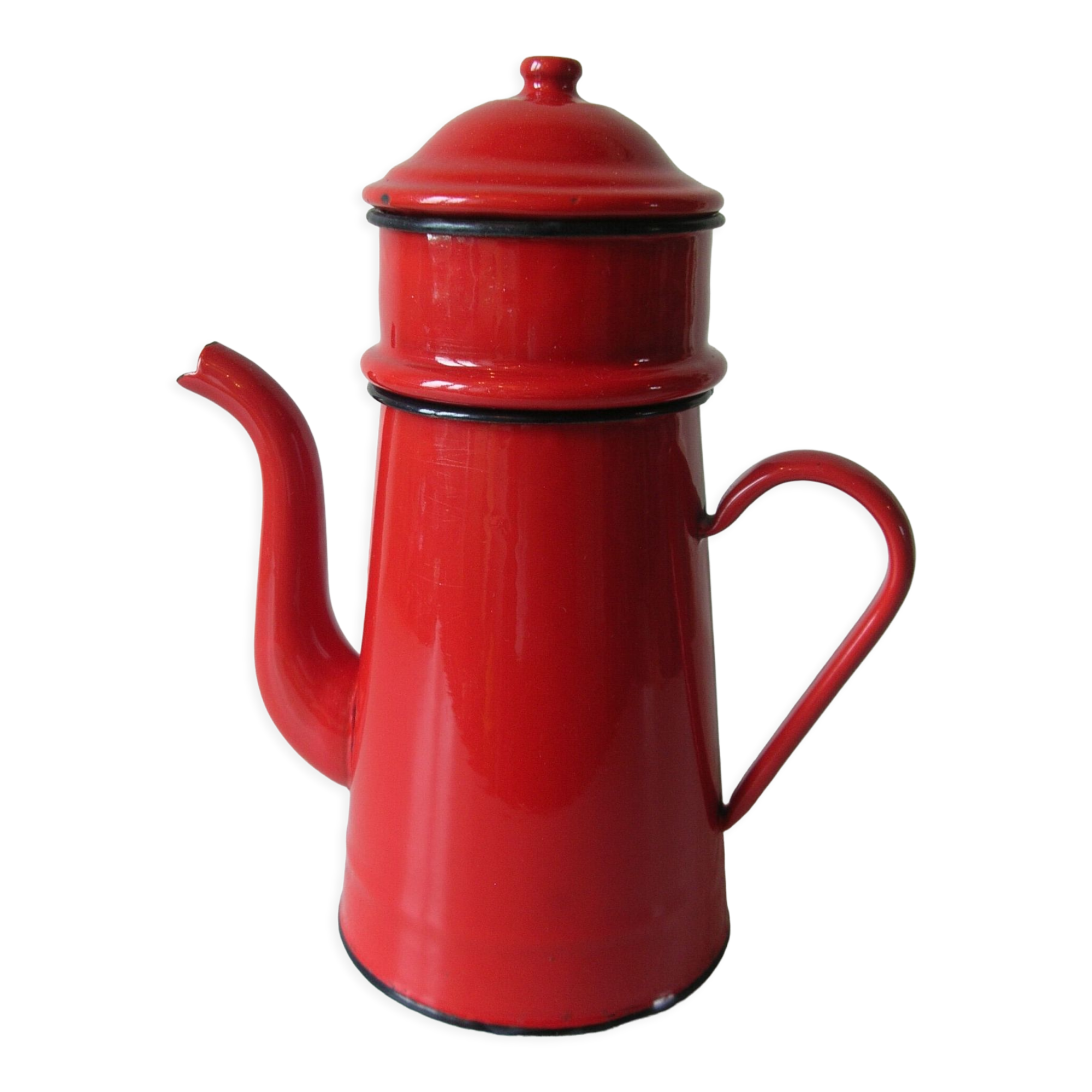 Old red enamelled coffee maker 27 cm deco retro kitchen farm countryside