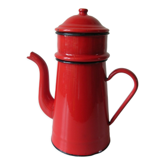 Ancienne cafetière émaillée rouge 27 cm