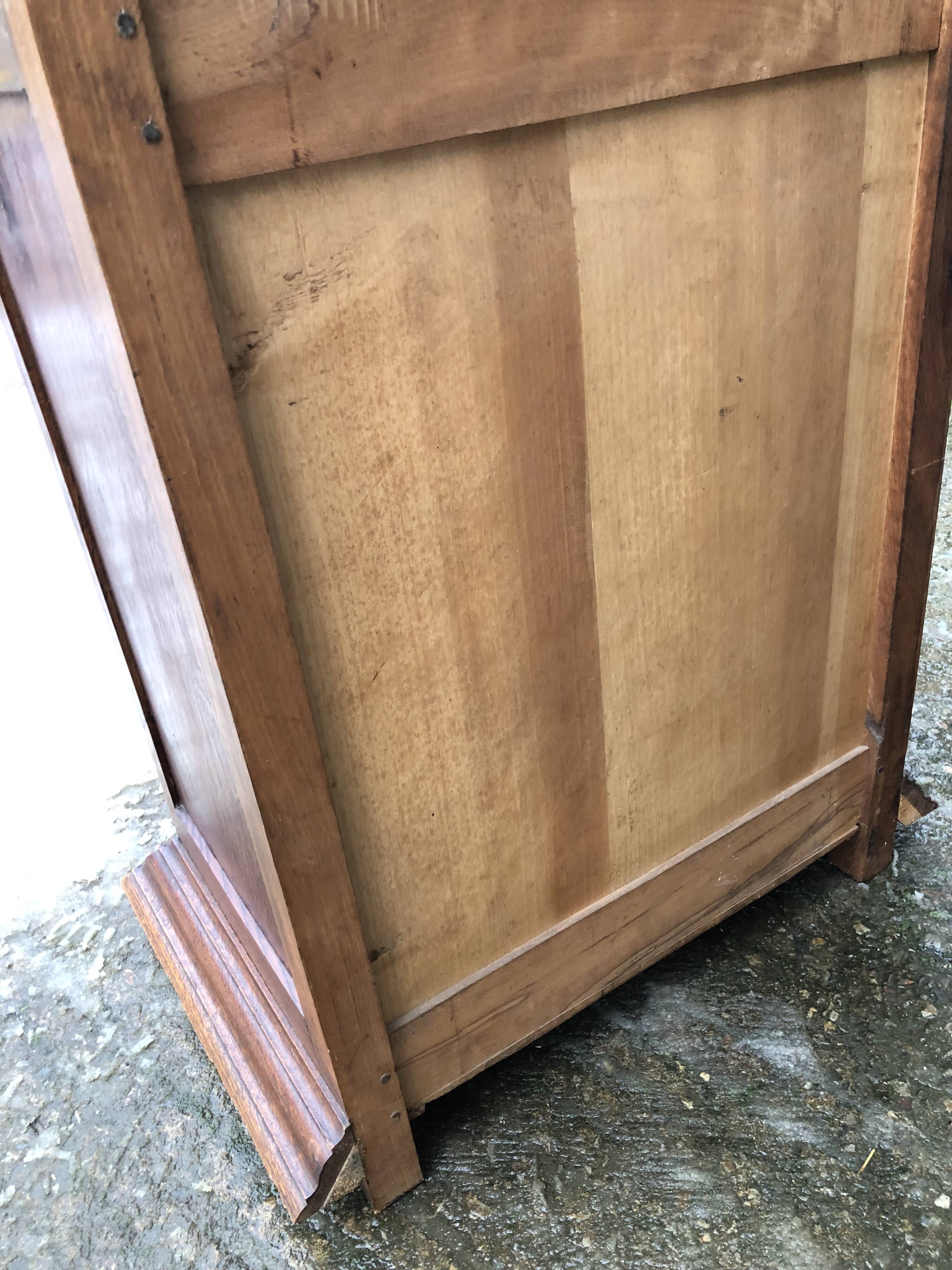Solid oak wardrobe with 2 doors and 1 drawer in neo Louis XIII style.