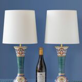 Pair of hand-painted ceramic table lamps in Dutch Art Nouveau–Art Deco style, 1910–1917.