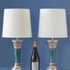 Pair of hand-painted ceramic table lamps in Dutch Art Nouveau–Art Deco style, 1910–1917.