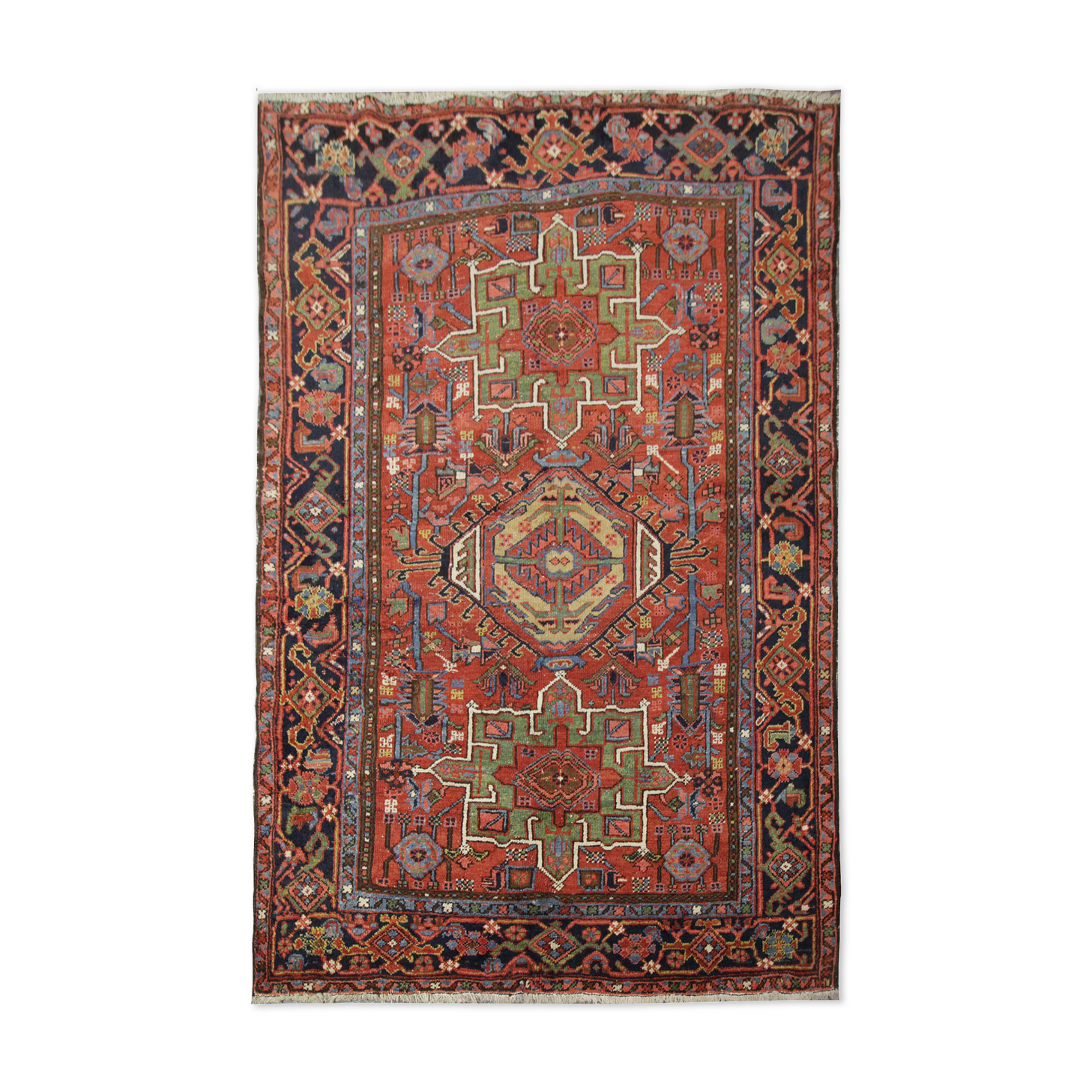 Antique Heriz Handmade Wool Persian Rug 1890- 145x195cm