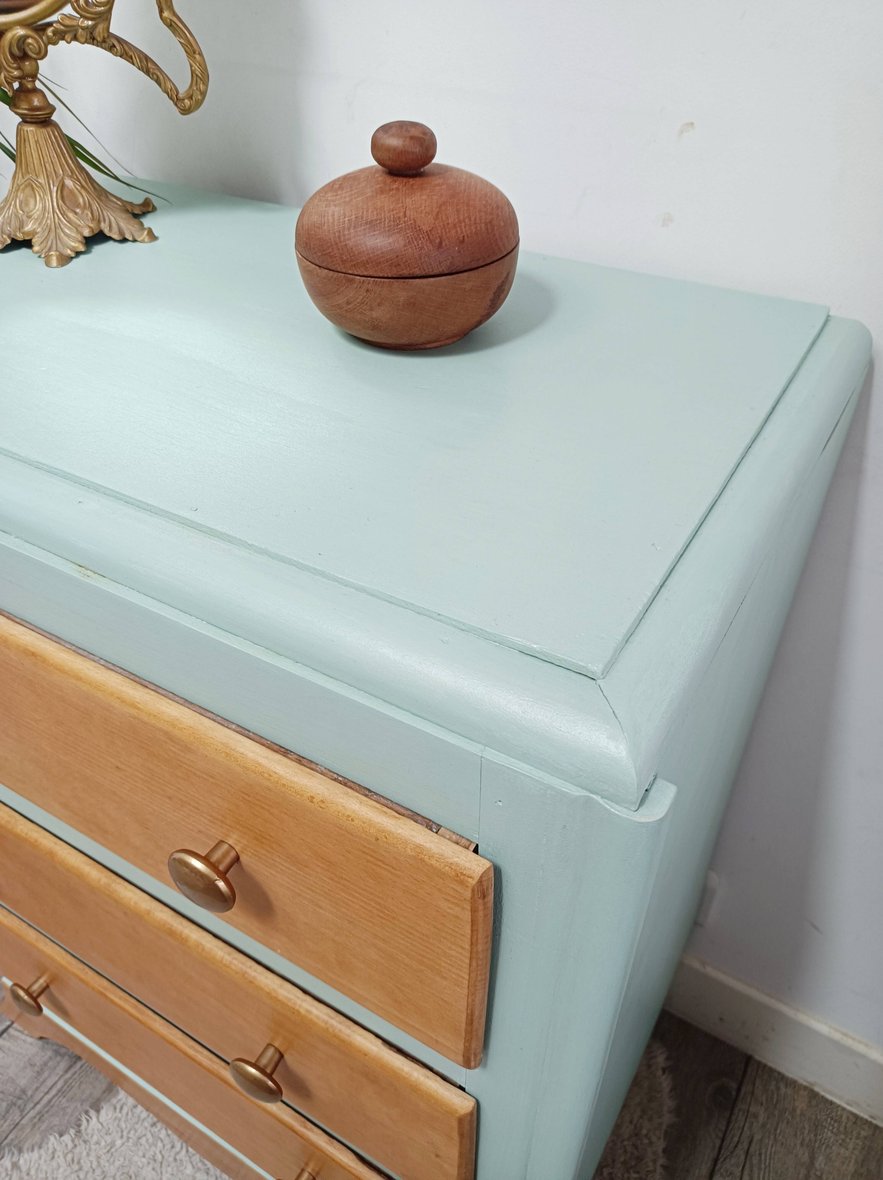 Small 3-drawer chest of drawers, green and wood
