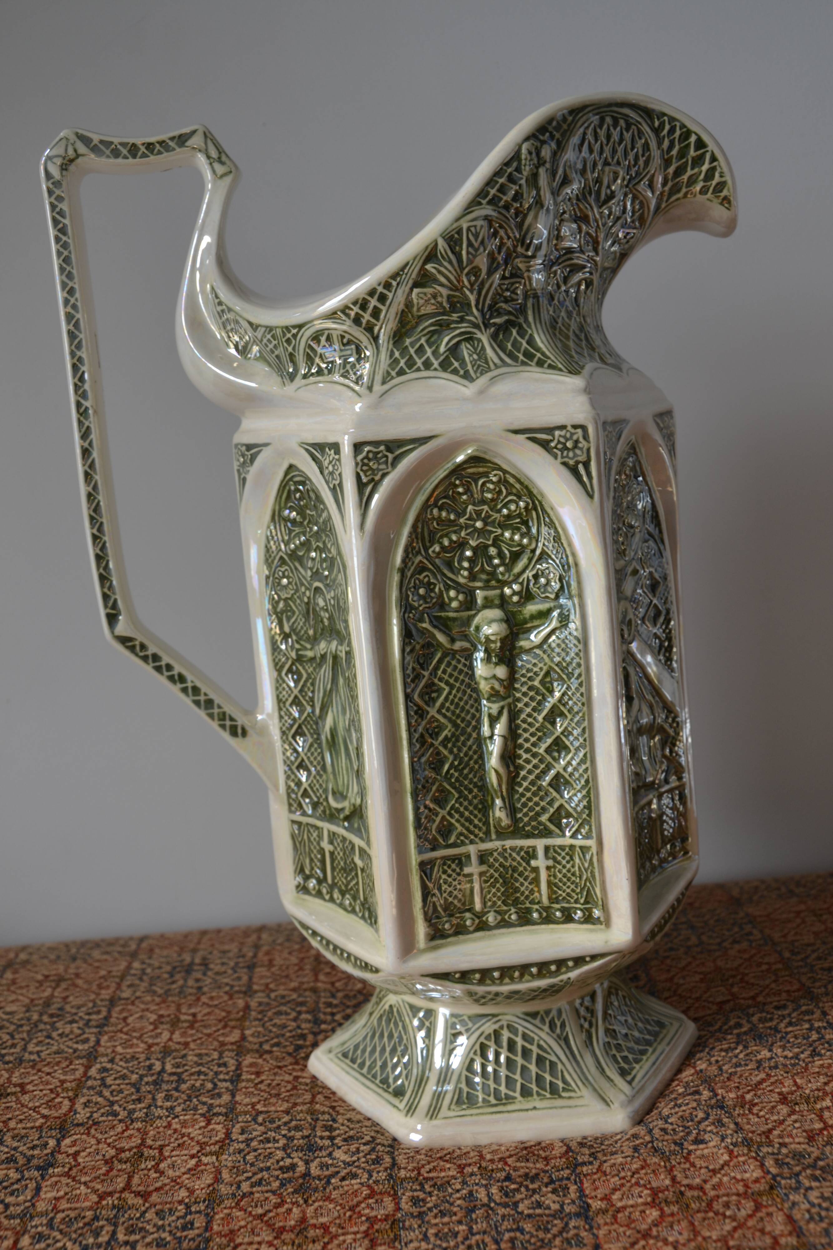 Decorative pitcher/sculpture in ceramic signed JMS