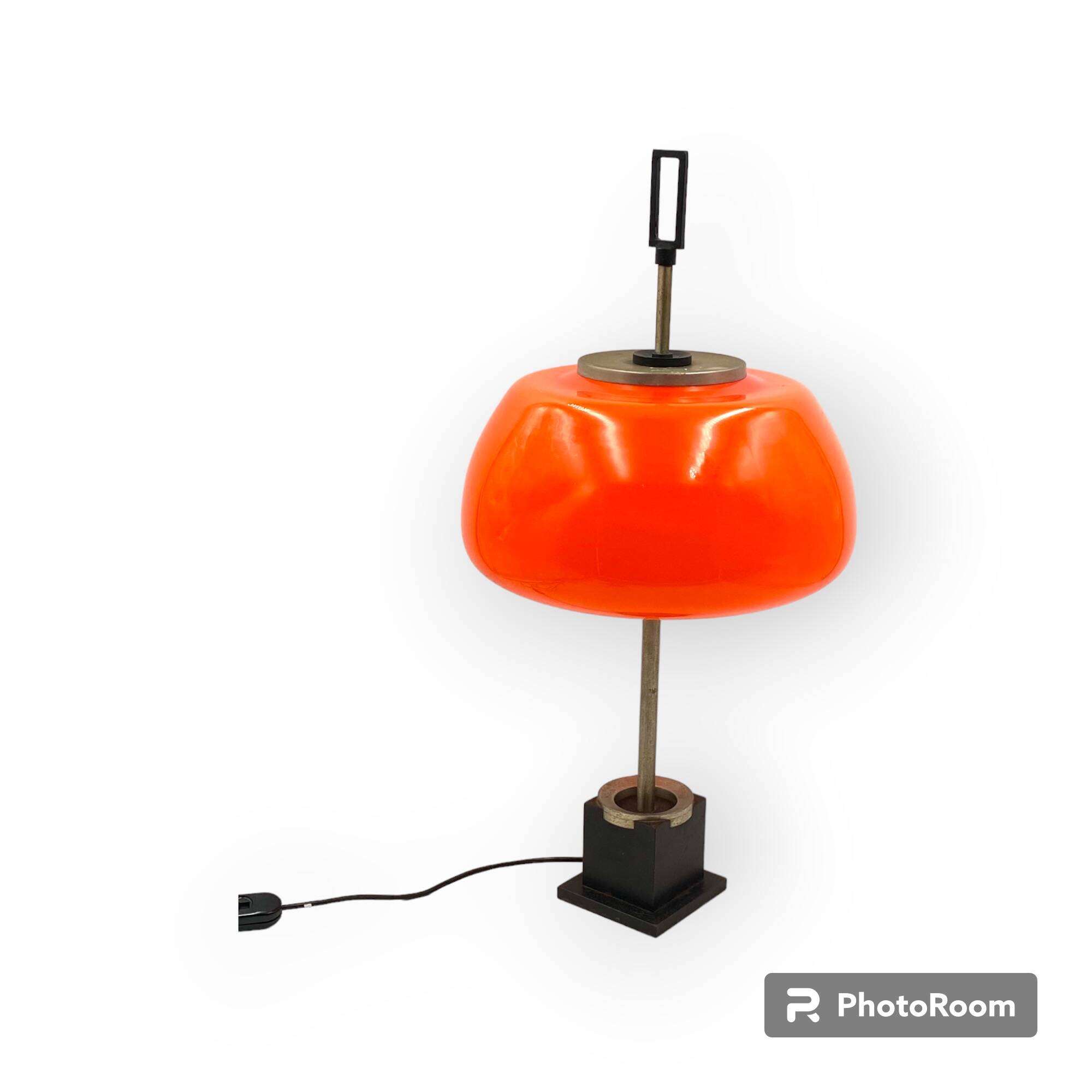 Oscar Torlasco, orange glass table / desk lamp, Prod. Lumi, 1960 ca.