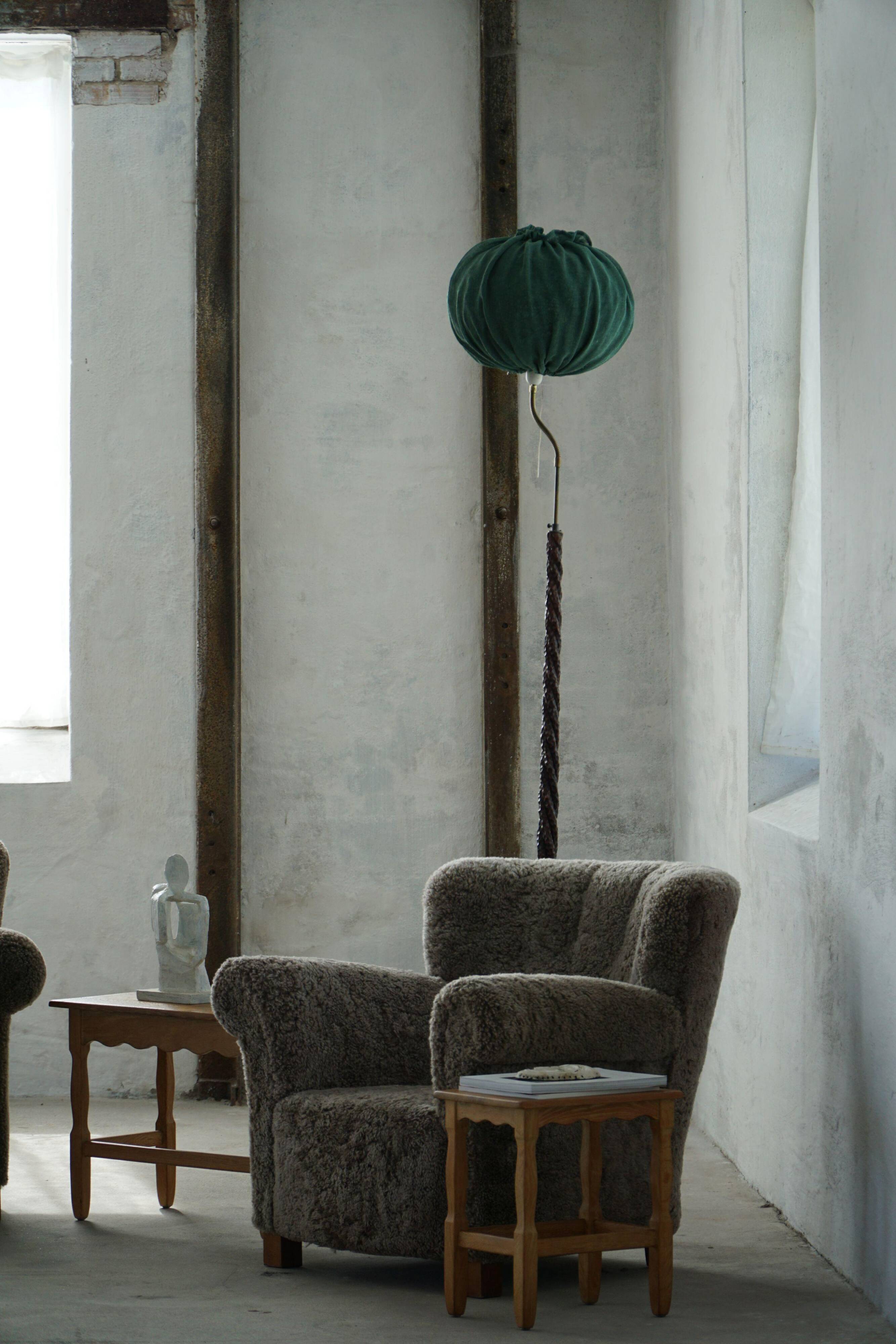 Organic Swedish floor lamp from the mid-century in burnt wood, Wabi Sabi, 1950s