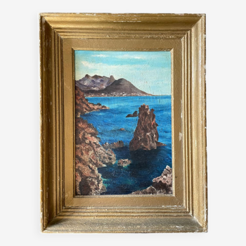 Tableau peinture ancienne Port Coton, Belle Ile en mer