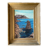 Tableau peinture ancienne Port Coton, Belle Ile en mer