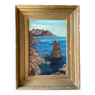 Tableau peinture ancienne Port Coton, Belle Ile en mer