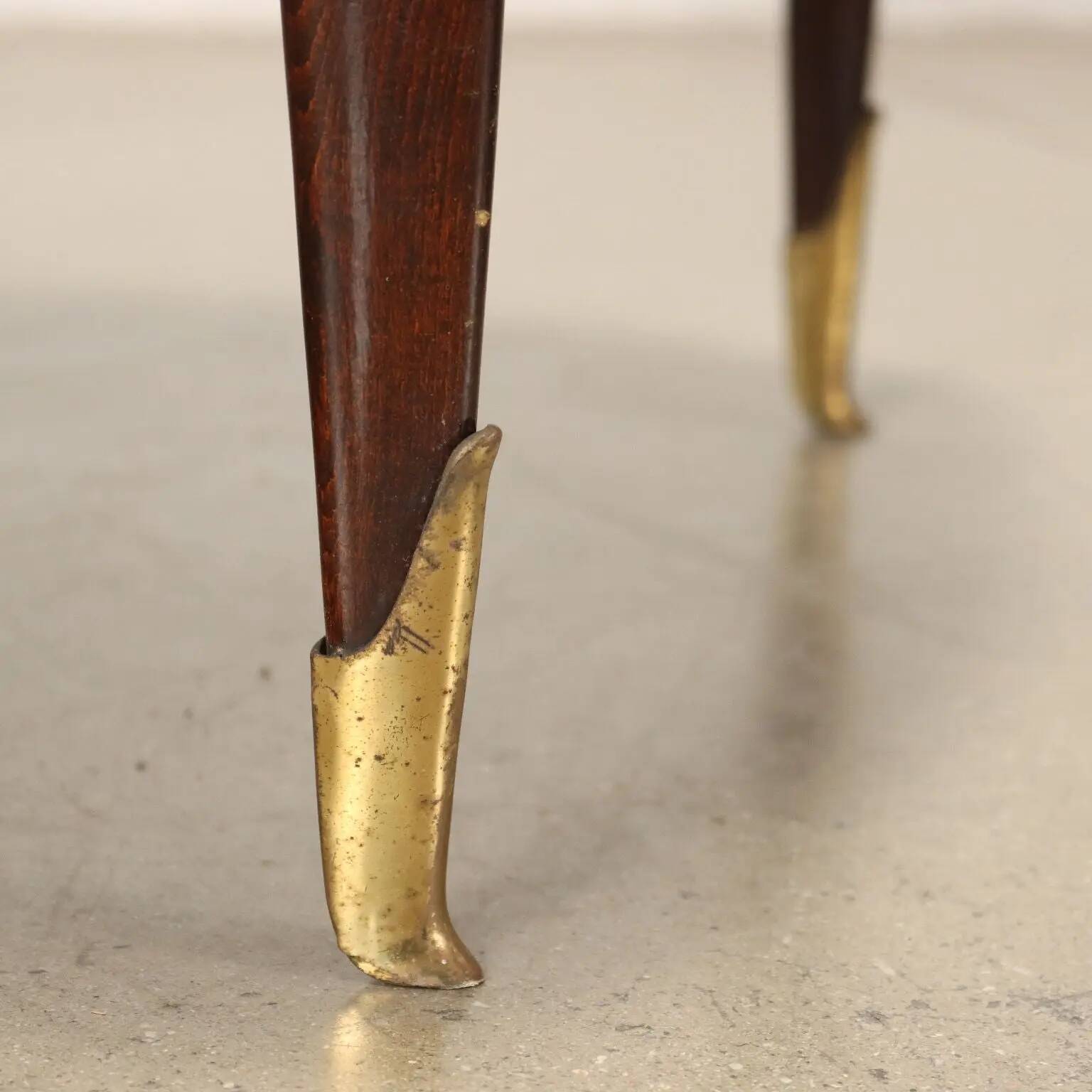 Pair of vintage armchairs from the 50s-60s in ebony wood, brass, with padded seats.