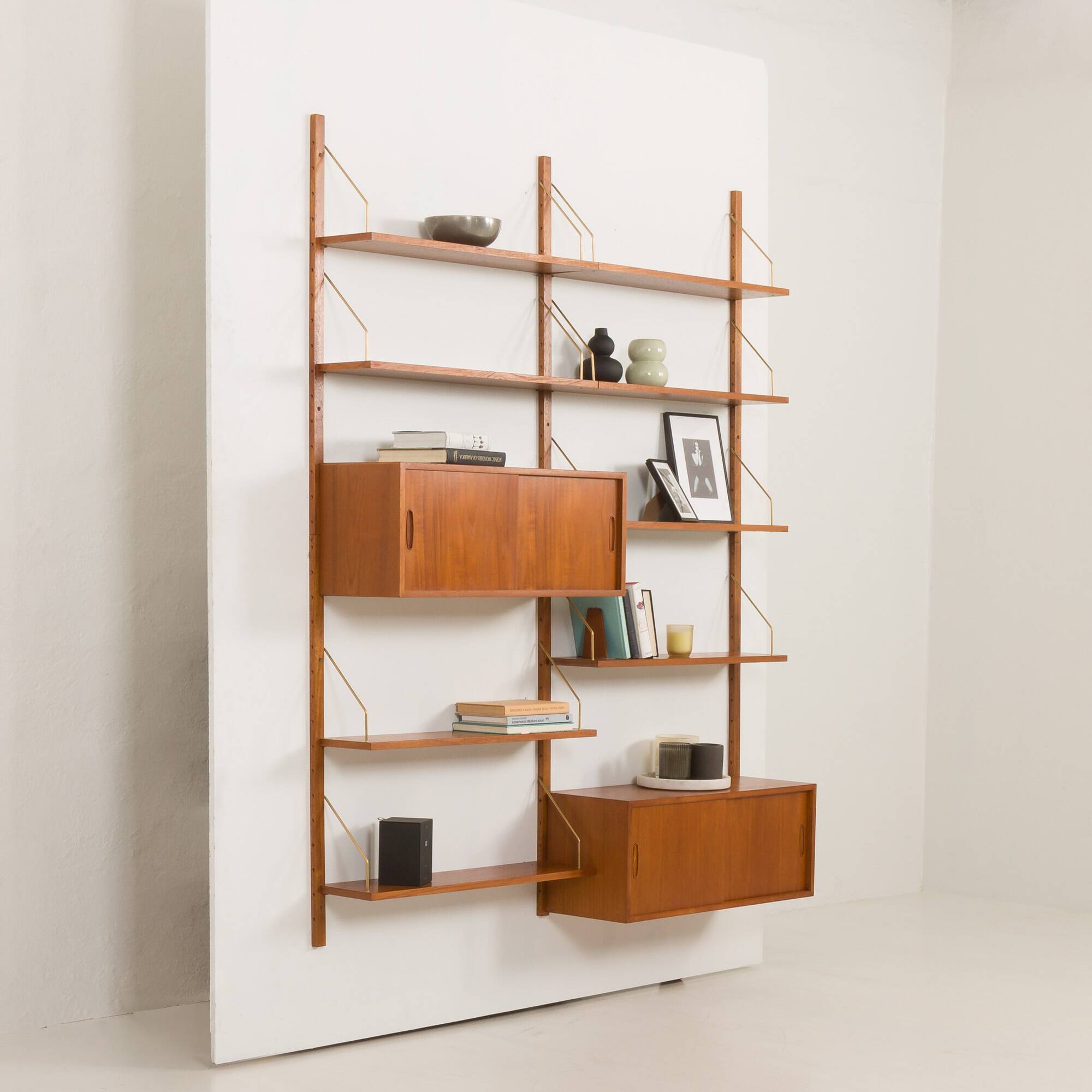 Danish mid-century teak wall unit with 2 cabinets, 1970s.