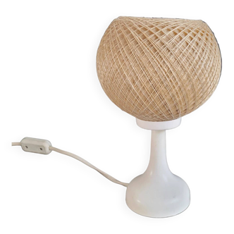 60's table lamp with tulip base and stretched wire shade.