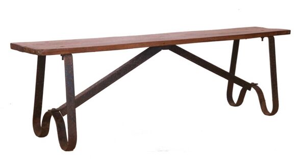 Ancien banc en teck birman et piètement en fer forgé