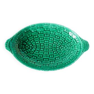 Large slip dish, green woven bamboo model, 1970