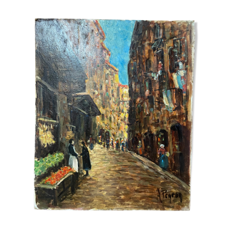 Marseille old port district, oil on cardboard coated