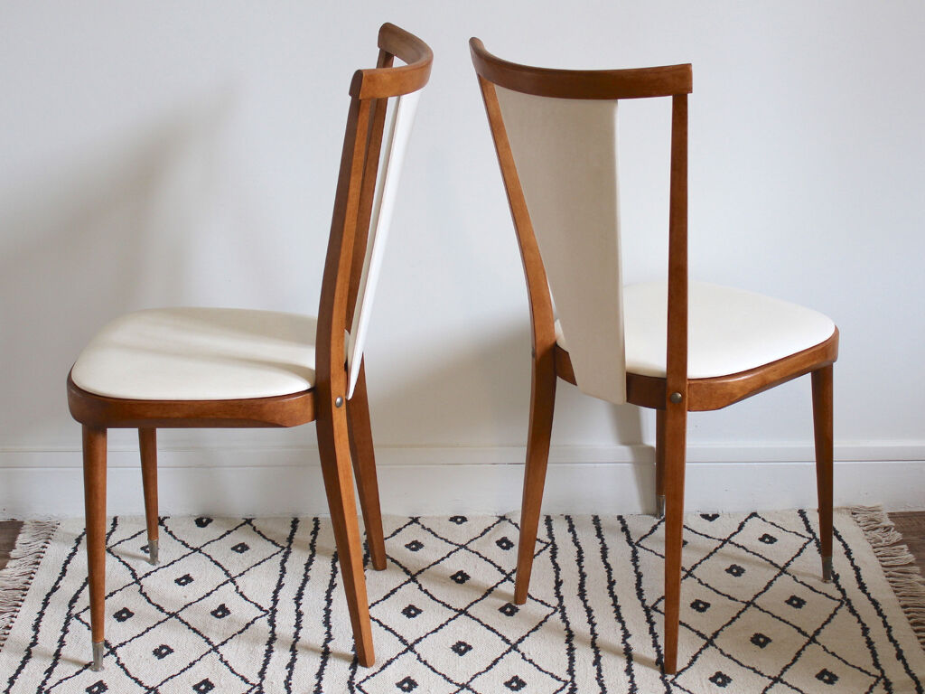Pair of Scandinavian style wooden chairs and skaï