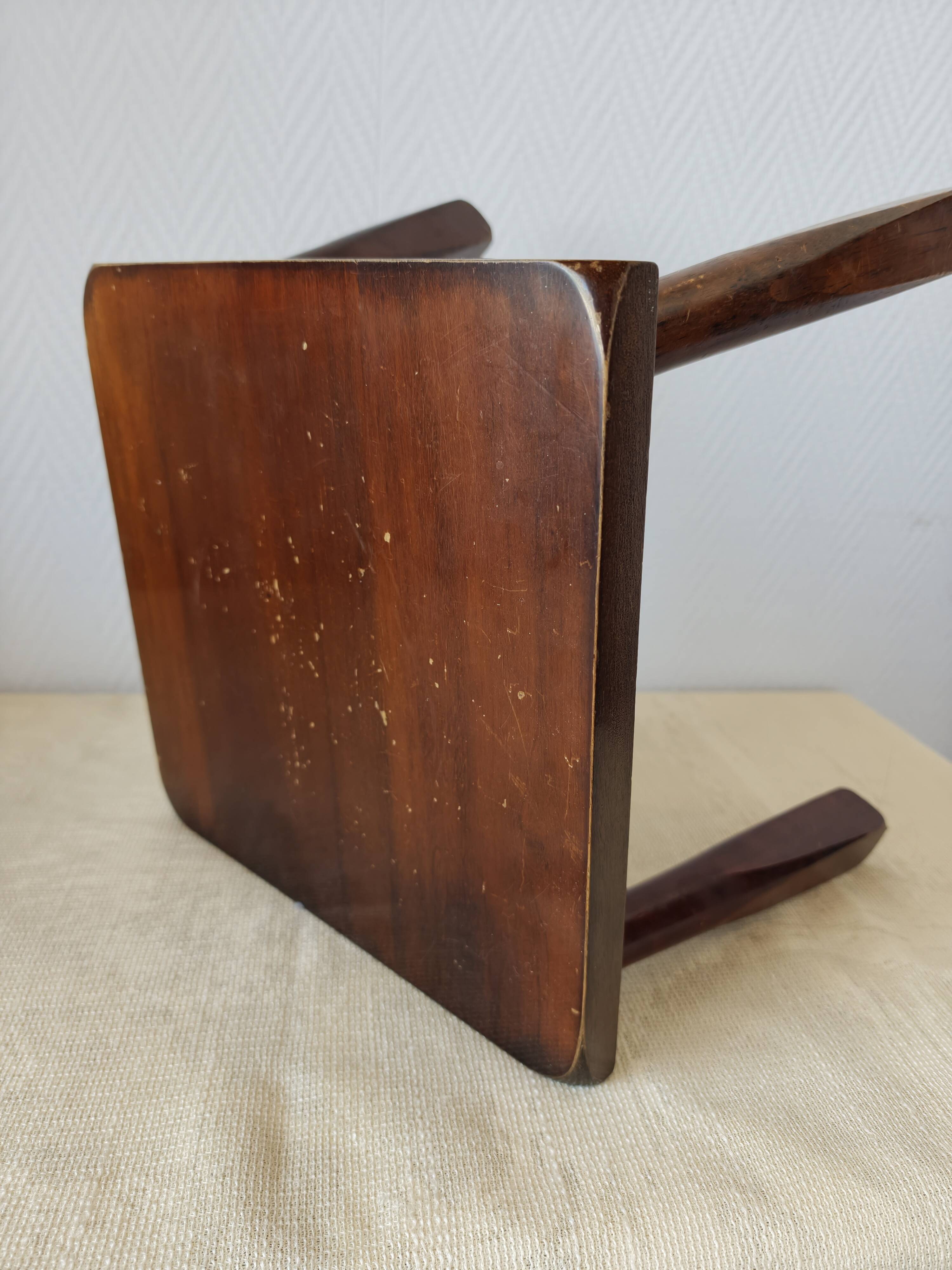 Wooden stool in Scandinavian style, handcrafted, circa 1960.