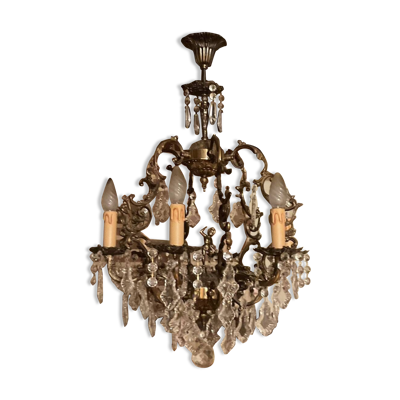 Lustre pampilles doré vintage