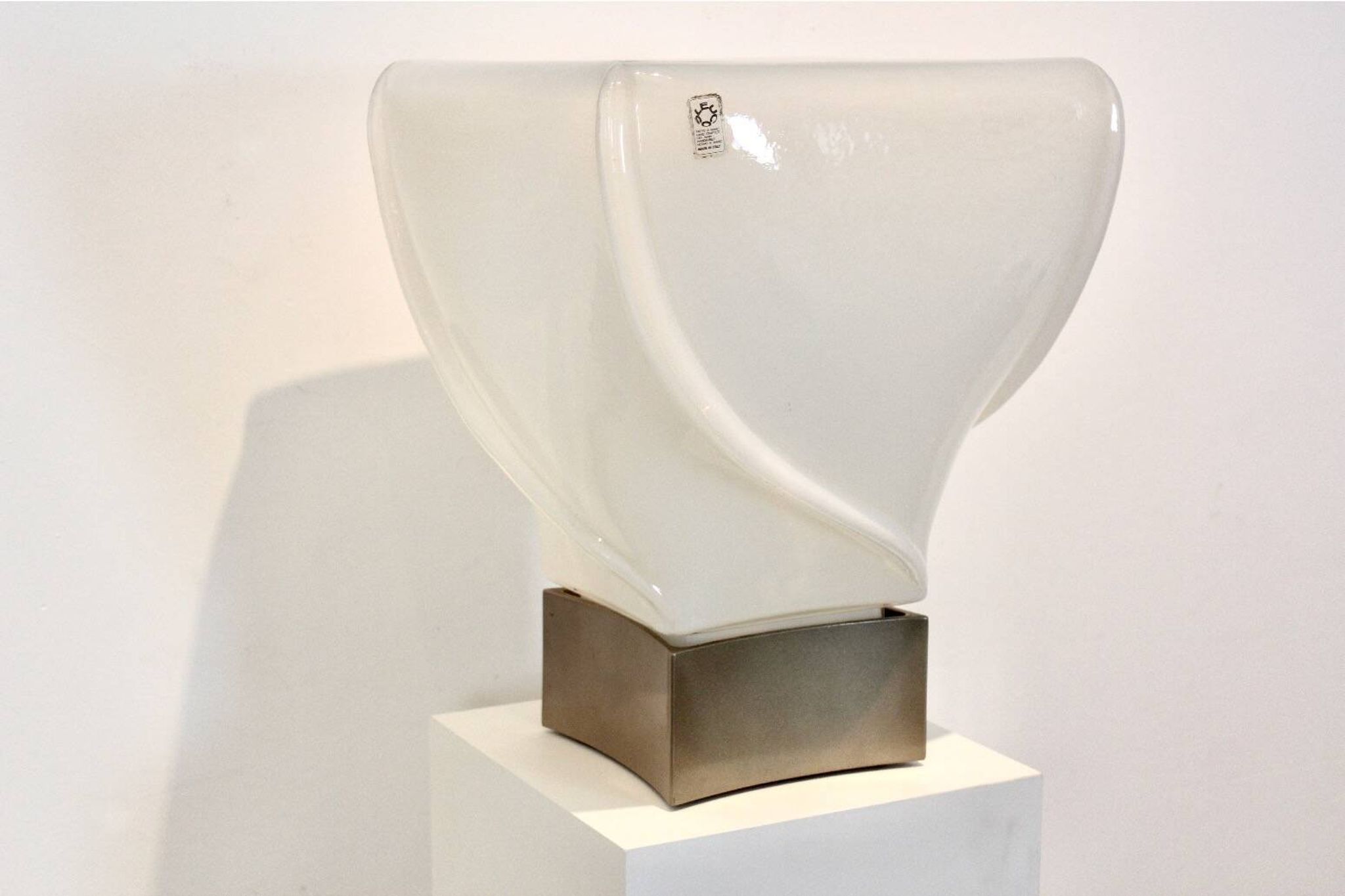 Leucos table lamp, handmade, limited edition in white opalescent glass