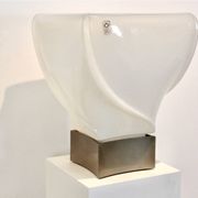 Leucos table lamp, handmade, limited edition in white opalescent glass