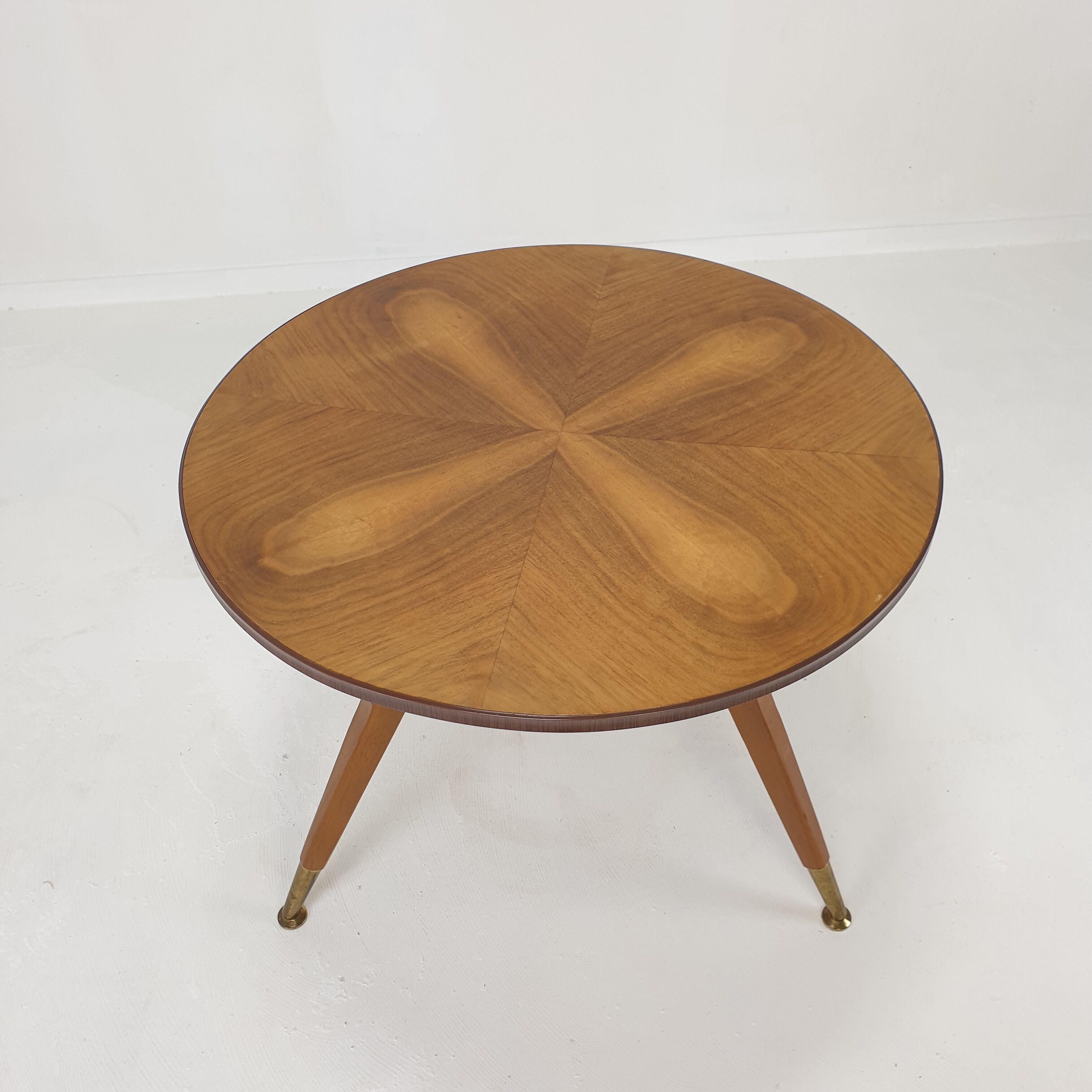 Italian wooden coffee table with brass feet 1960's