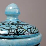 Vintage painted turquoise Iznik glazed pottery covered vase or Persian jar