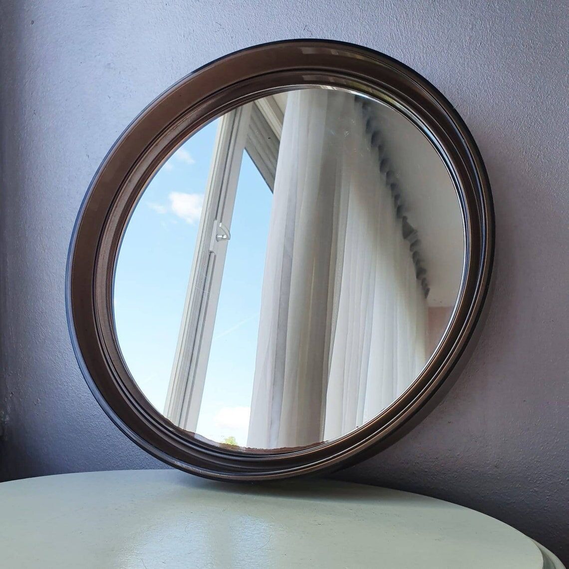 Miroir brun rond plexiglas années 70 35cm