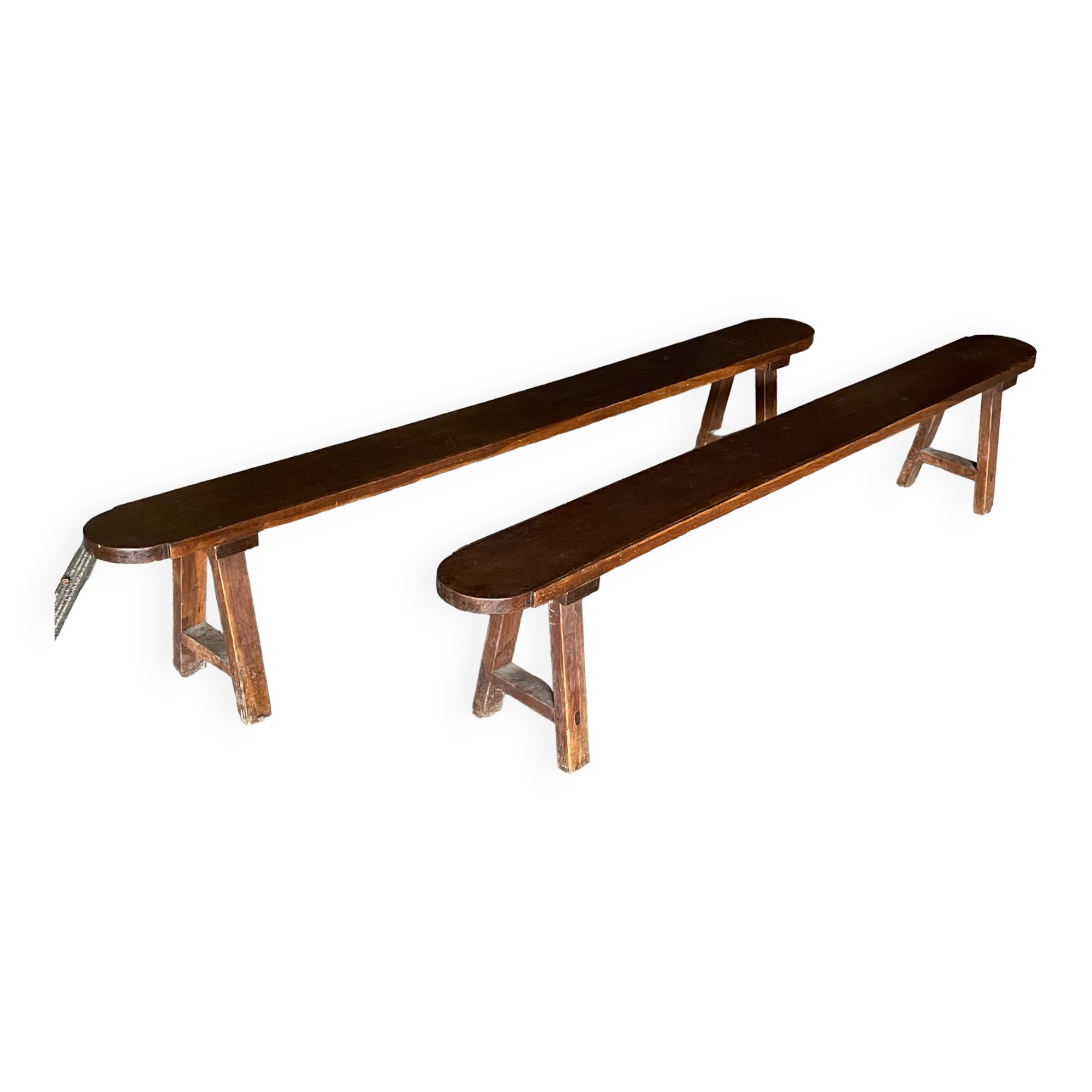 Pair of old benches in solid oak