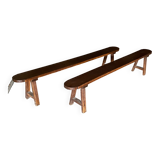 Pair of old benches in solid oak